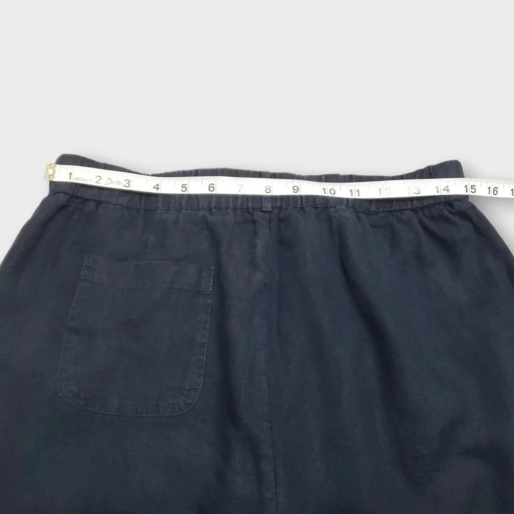 Quince European Linen Pants Deep Navy Blue Cropped Elastic Waist Medium